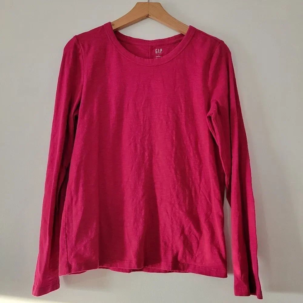 GAP Foreversoft T Long Sleeve Pink Top Cotton Blend M Bright Beet